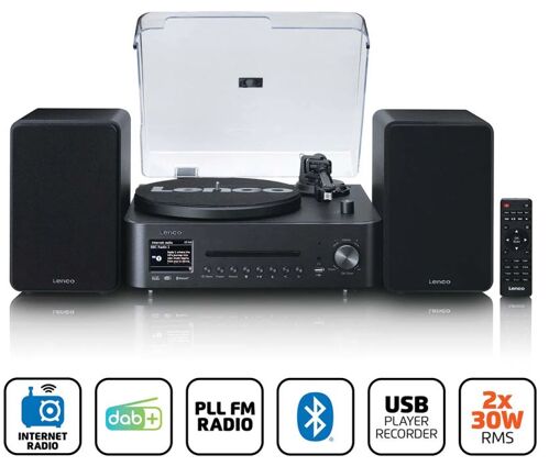 Lenco MC-760 - mikrosystém s gramofonem, CD, USB, internetové rádio, FM/DAB+ a Bluetooth